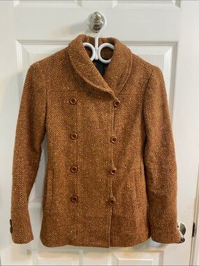 FRENCHI 90'S Y2K RETRO Size XS Rust Orange KNIT TWEED COAT JACKET MADE IN USA